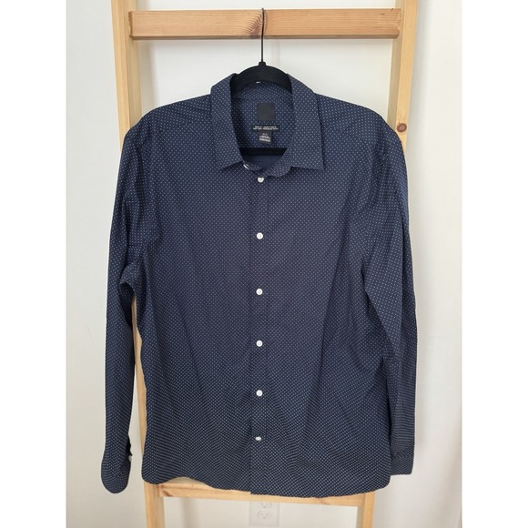H&M Other - H&M Men's Slim‎ Fit dress casual polka dot Button shirt Navy Easy Iron XL (B2)